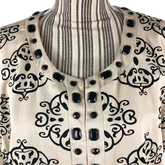 Carole Little Jackets & Blazers - Carole Little Women's Size 3X Beige Black Embellished 3/4 Sleeve Blazer Jacket